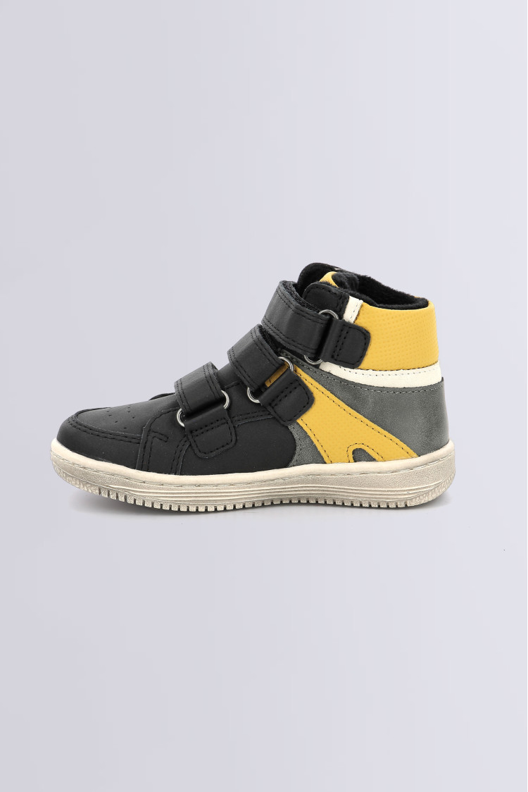 Lohan - Sneakers hautes gris, noir et jaune pour garçon - Kickers © Site  Officiel