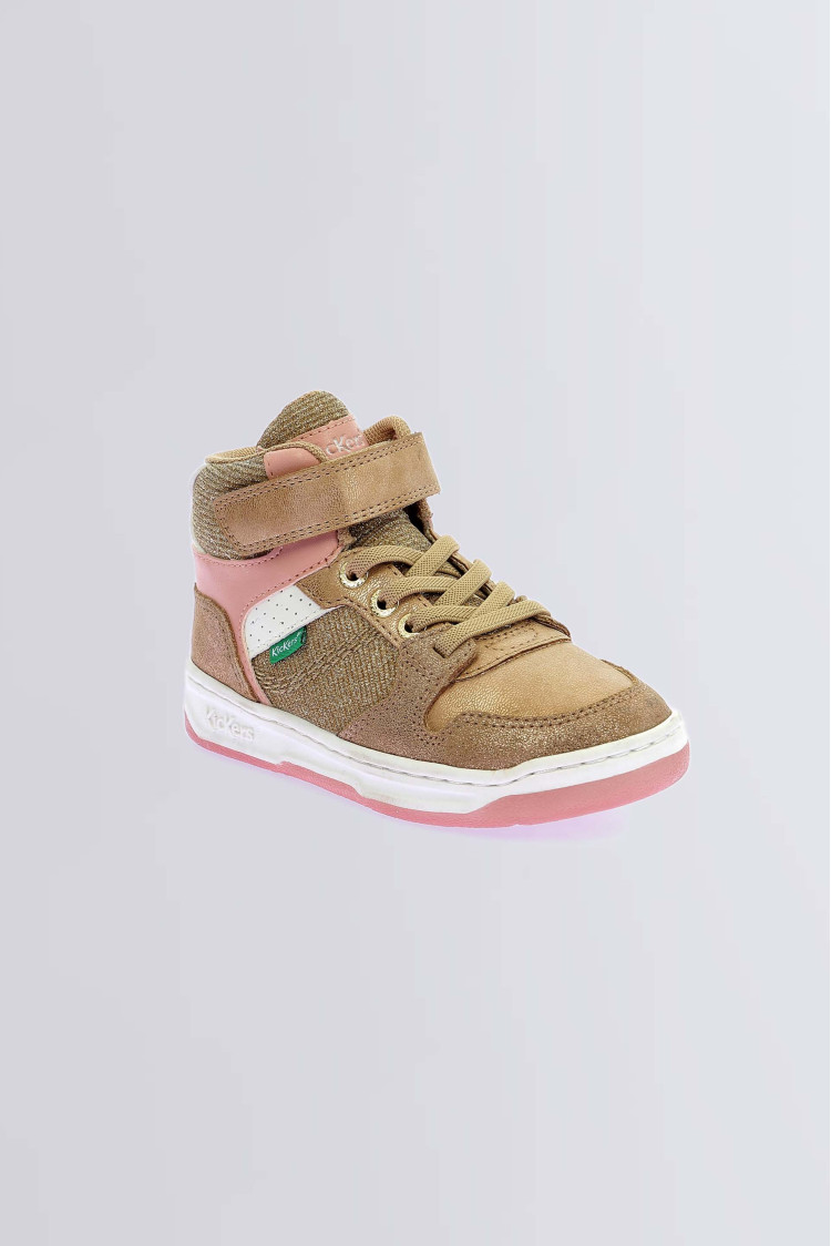 Kickado Sneakers hautes beige et rose a paillettes pour fille et garcon Kickers Site Officiel