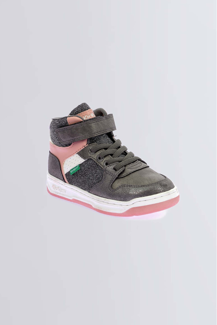 Kickado Sneakers hautes gris rose et argent pour fille et garcon Kickers Site Officiel